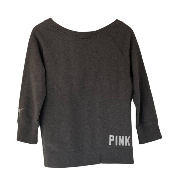 Victoria's Secret PINK Round Neck 3/4 Sleeve Gray Sweatshirt, Dog / PINK logo, M - Picture 2 of 12